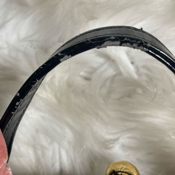 Glenda Gies mini Satchel black,ivory ,pink & gold fabr black strap gold frame. - Picture 16 of 16